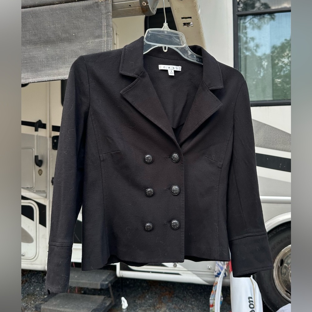 Double Breast Blazer Women’s Size S Crop Jacket Black CAbi Colette Ponte #215